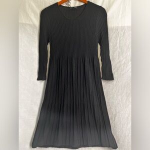 Eileen Fisher Dress Black Ribbed 100 Wool‎ Knit Women Small Italian Yarn Minimal